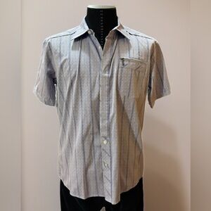 Men's Light Blue and White Striped Button-Down Shirt